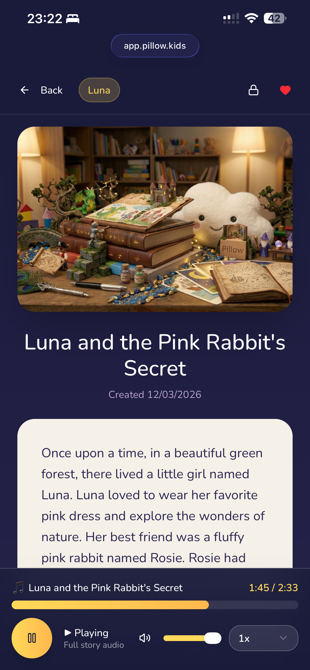 Story reader with audio player screen